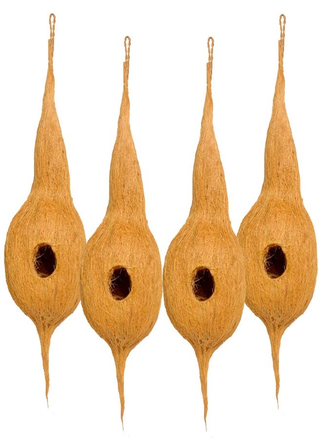 DealFry Handmade Hanging Bird Nest with Single Hole Made of Natural Coir Fiber Coconut Shell, Hanging Bird Nest for Cage and Balcony Birds Sparrows Finches Breeding (Brown | Medium) - (Set-4) - Image 1
